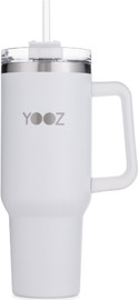 YOOZ ספל נסיעות תרמי עם ידית ומכסה קש לבן 40OZ כ 1100 מ"ל