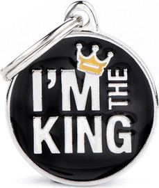 MyFamily תג שם לכלב עם חריטה צארמס I`M THE KING-CH17