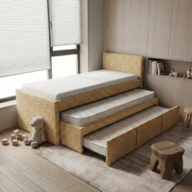 Moka Home מיטת שלישיה דגם - דן כולל 3 מזרנים - בתוספת ארגז מצעים - בצבע AZION-06