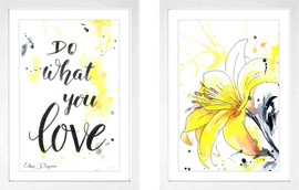 Eden Dayan סט זוג ציורי שושן צחור עם כיתוב "Do what you love" גודל A3 מסגרת לבנה