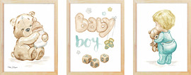 Eden Dayan סט שלישיית ציורי Baby boy מסגרת עץ גודל 21/27 ס"מ