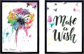 Eden Dayan סט זוג ציורי פרח משאלה "Make a wish" מסגרת שחורה גודל A4