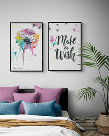 Eden Dayan סט זוג ציורי פרח משאלה "Make a wish" מסגרת שחורה גודל A3