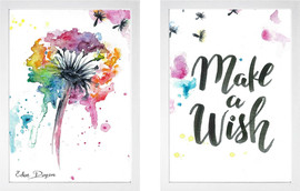 Eden Dayan סט זוג ציורי פרח משאלה "Make a wish" מסגרת לבנה גודל A3