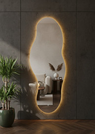 ישראל מרקט מראת גוף אמורפית חכמה דגם NADIA  תאורת LED היקפית בטכנולוגיית Touch גובה 180 ס"מ