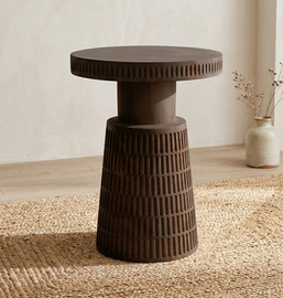 SHANGO שולחן צד מעוצב מעץ מלא Pillar כהה