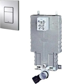 Grohe מיכל הדחה 38825000 סמוי של GROHE עם לחצן מלבני ניקל מבריק לקירות בלוקים ובטון