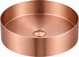 חרסינה כיור רחצה מונח מעוגל בעיצוב חלק עשוי מנירוסטה קוטר 36 ס"מ צבע רוז גולד מט PVD דגם B-4456