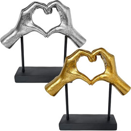 בוקסטייל פסל "שתי ידיים יוצרות לב" מוכסף עם בסיס שחור 29x27x8      ס"מ דגם 4879