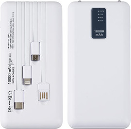 בוקסטייל מטען נייד 10,000mAh כבלים נשלפת 2 פנסי לד טעינה דגם 4793