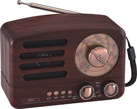 בוקסטייל רדיו רטרו קטן משולב עם רמקול BT ונגן MP3 צבע אגוז דגם 5173