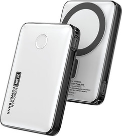 בוקסטייל פאוור בנק לבן עם כבל היקפי נצמד 10,000 mAh טעינה מהירה 2 יציאות ,טעינת