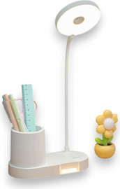 בוקסטייל מנורת שולחן LED עם מעמד לעטים ותאורת לילה T2 - ראש עגול