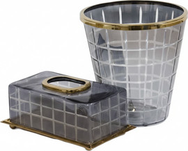 STUDIO 26 סט דקורטיבי לבית דגם VariableGlass – פח מעוצב ומעמד טישו תואם בגימור מוזהב