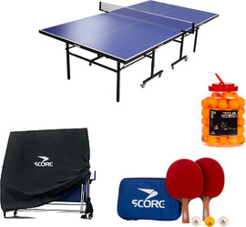 Score סט שולחן פינג פונג פנים + מטקות מקצועיות וכדורים בנרתיק + כיסוי שולחן+ דלי 60 כדורים- SCORE