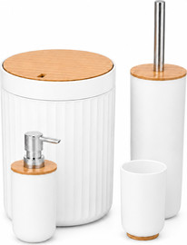 winstore סט אמבטיה 3 חלקים + פח 5 ליטר לבן Bamboo
