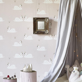 Hibou Home טפט - ברבורים - ורוד פודרה