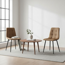 Dream Home זוג כיסאות ריבועים דגם קיאני צבע מוקה בד קטיפה רחיץ