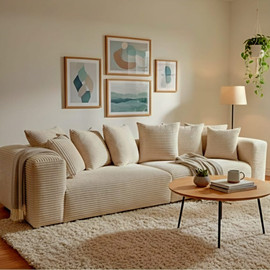 Dream Home ספת רביצה גדולה מפנקת בד קורדוי משודרג דגם פפר - בז׳
