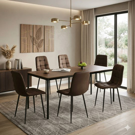 Dream Home סט פינת אוכל צבע אגוז כולל 6 כיסאות דגם אורן