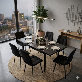 Dream Home סט פינת אוכל נפתח כולל 6 כיסאות קטיפה דגם עלית