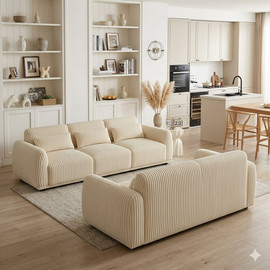 Dream Home סט ספות רביצה 3+2 בד קורדוי מפנק דגם יובנטוס - בז׳