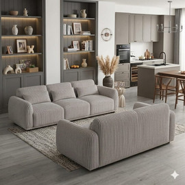 Dream Home סט ספות רביצה 3+2 בד קורדוי מפנק דגם יובנטוס - אפור
