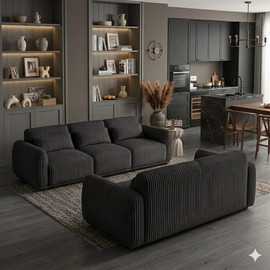 Dream Home סט ספות רביצה 3+2 בד קורדוי מפנק דגם יובנטוס - שחור