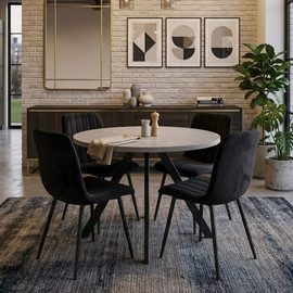 Dream Home סט פינת אוכל עגול נפתח צבע טרוונטין דגם Non כולל 4 כיסאות