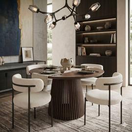 Dream Home סט פינת אוכל עגול נפתח צבע אגוז כולל 4 כיסאות דגם Muli