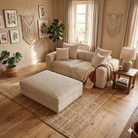 Dream Home ספת רביצה כולל הדום בד קורדוי צבע שמנת דגם Gimi