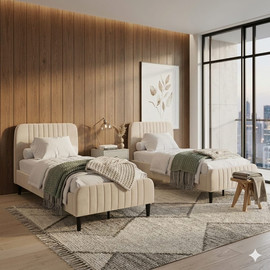 Dream Home סט זוג מיטות יחיד כולל מזרונים דגם באלי - שמנת