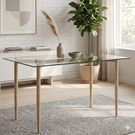Dream Home שולחן אוכל מעוצב פלטה זכוכית רגליים אלון דגם גרין