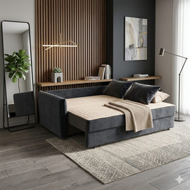 Dream Home ספת אירוח נפתחת למיטה זוגית כולל ארגז מצעים דגם ים - אפור