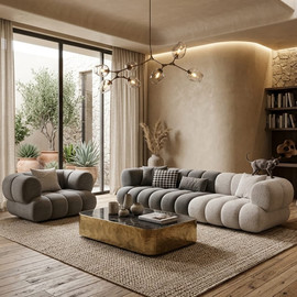 Dream Home סט ספות סלון דגם Black & White - אפור/לבן