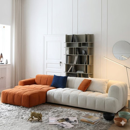 Dream Home ספת רביצה כולל הדום דגם שחמט צבע כתום/בז׳ - 280