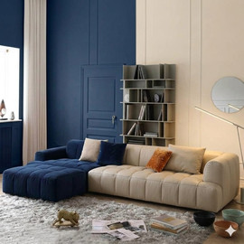 Dream Home ספת רביצה כולל הדום דגם שחמט צבע כחול/בז׳ - 300