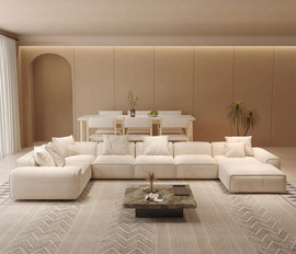 Dream Home סלון פינתי צורת ח רביצה ענק לחללים גדולים במיוחד דגם מלדיבי - בז׳