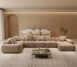 Dream Home סלון פינתי צורת ח רביצה ענק לחללים גדולים במיוחד דגם מלדיבי - מוקה