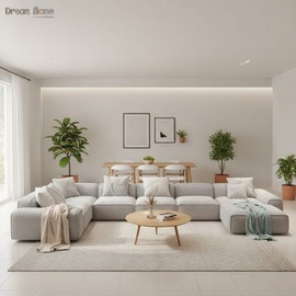 Dream Home סלון פינתי צורת ח רביצה ענק לחללים גדולים במיוחד דגם מלדיבי - אפור