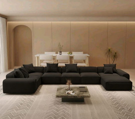 Dream Home סלון פינתי צורת ח רביצה ענק לחללים גדולים במיוחד דגם מלדיבי - שחור