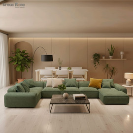 Dream Home סלון פינתי צורת ח רביצה ענק לחללים גדולים במיוחד דגם מלדיבי - ירוק