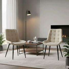 Dream Home זוג כיסאות לפינת אוכל מפוארים מרופדים בד קטיפה צבע שמנת דגם קיאני פלוס