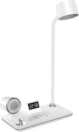 GadgetShop עמדת טעינה אלחוטית עם רמקול בלוטוס, מנורת לילה ושעון