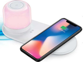 GadgetShop מטען אלחוטי מהיר 15W משולב עם רמקול Bluetooth ומנורת לילה נשלפת
