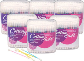 Cotton Soft מארז 6 קופסאות צימרוני אוזניים מפלסטיק 1200 יחידות