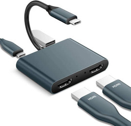 Protec מתאם USB C ל-2 יציאות HDMI תומך 4k@30hz ו-MST (לשידור 2 תמונות שונות)