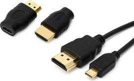 Confidence ערכת השחלה בקיר: כבל HDMI באורך 10 מטר עם ראש Micro HDMI נשלף + מתאם ל-HDMI מלא (תקן 1.4 מוזהב)