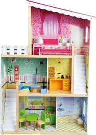 Bgifts בית בובות תלת קומתי, מעוצב וצבעוני עם מגוון אביזרים וריהוט דגם ענק ומפואר