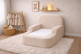 Mamo מיטת מעבר ספוג מונטסורית דגם Lucy מבד זמש בצבע Cream  * מכירה מוקדמת אספקה משוערת 30.6.26